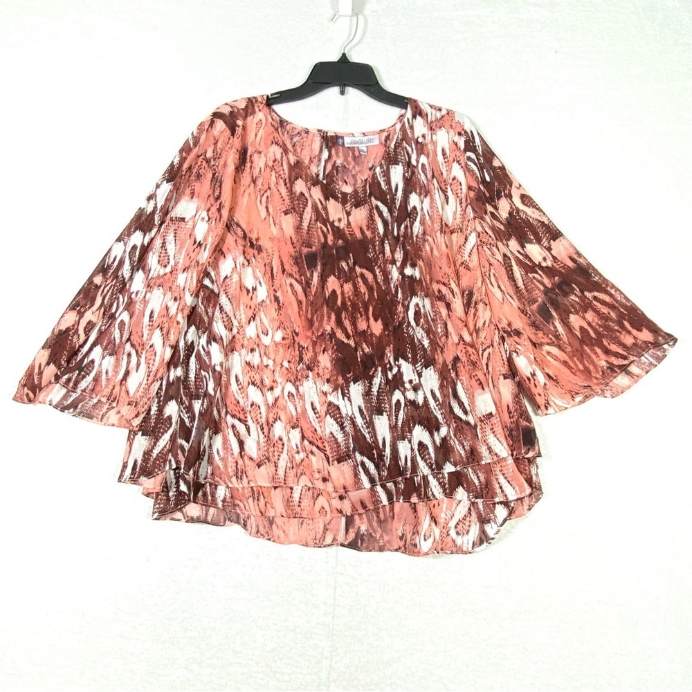 Jennifer Lopez Abstract Animal Print Blouse Women's XL 3/4 Sleeve Layered Flowy